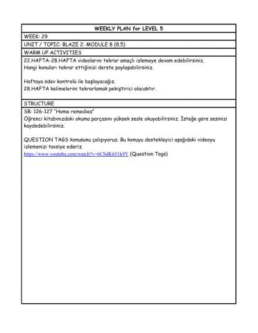 level 5 weekly plan 29