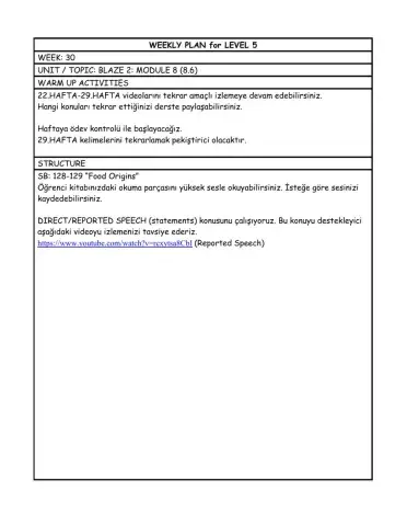 level 5 weekly plan 30