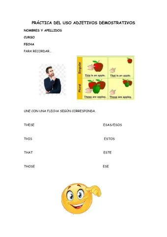 Práctica de adjetivos demostrativos