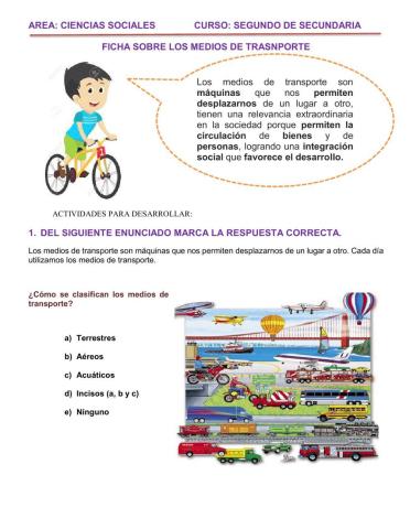 Ficha sobre LOS MEDIOS DE TRANSPORTE