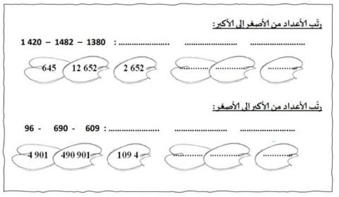 مقارنة وترتيب الاعداد1
