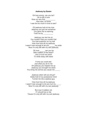 Jealousy Lyrics by Queen