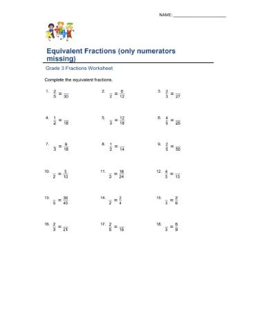 Equivalent Fractions with numerators missing