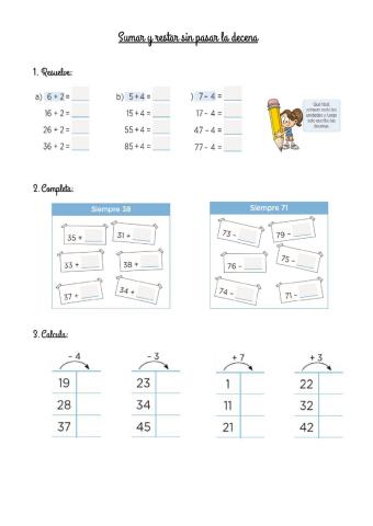Sumas y restas sin pasar decena