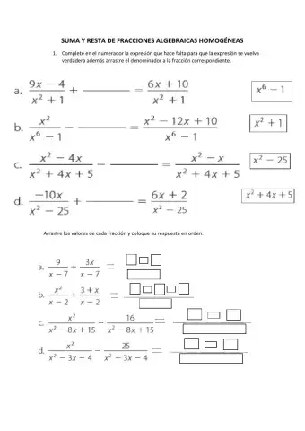 Suma y resta de fracciones algebraicas