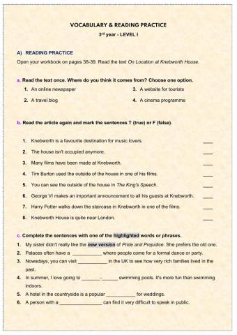 Reading and vocabulary practice