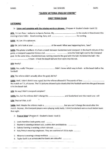 3rd Seniors Partial Exam - Listening