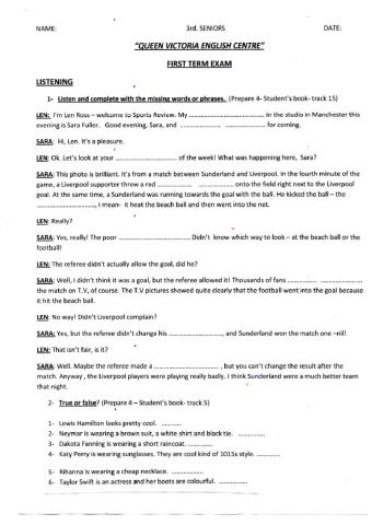 3rd Seniors Partial Exam - Listening