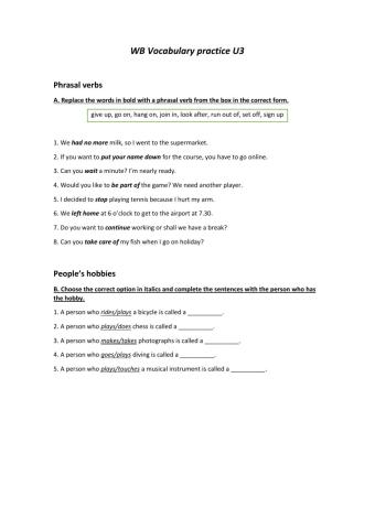 Phrasals and Vpcab hobbies