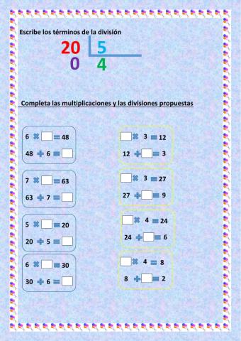 Relación entre división y multiplicación. Términos