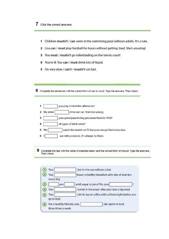 Modals page 103 exercise 7,8 and 9