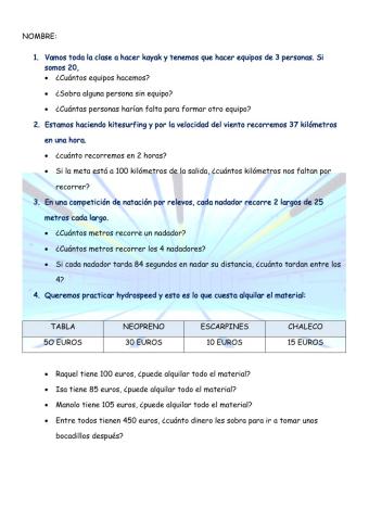 Deportes acuaticos matemáticas