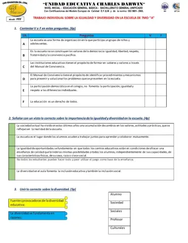 Trabajo individual sobre la igualdad y diversidad en la escuela
