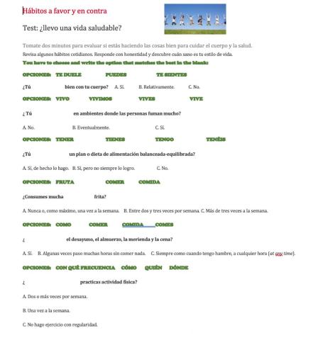 TEST sobre la vida sana