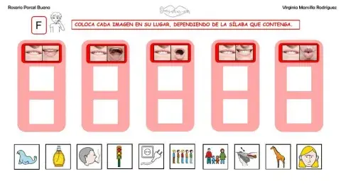 Clasificar sílabas con sonido F en palabras, con articulemas.