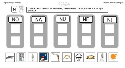 Clasificar sílabas N inicial en palabras, con grafemas.