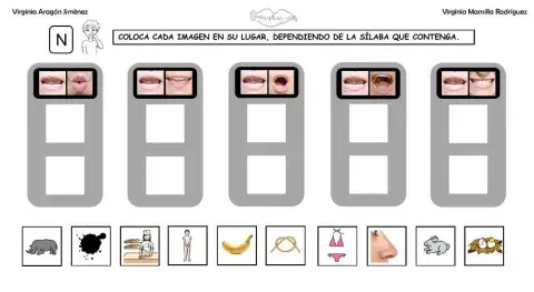 Clasificar sílabas con sonido N en palabras, con articulemas.