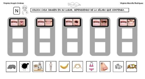 Clasificar sílabas con sonido N en palabras, con articulemas.