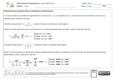 Proporcionalidad. Repartos directos e inversos