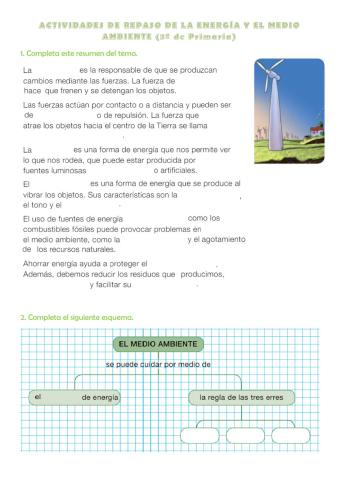 ACTIVIDADES DE REPASO DE LA ENERGÍA Y EL MEDIO AMBIENTE (3º de Primaria)