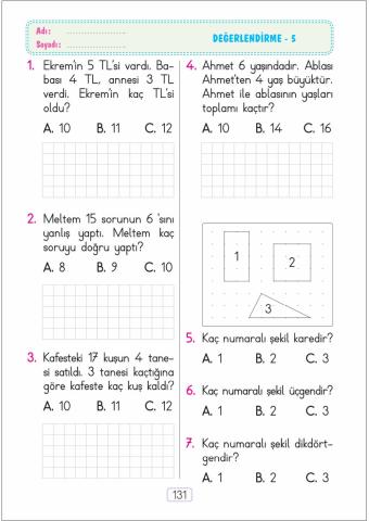Değerlendirme Testi 1 (Matematik)