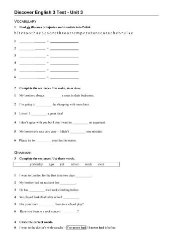 Discover English 3 Unit Test 3