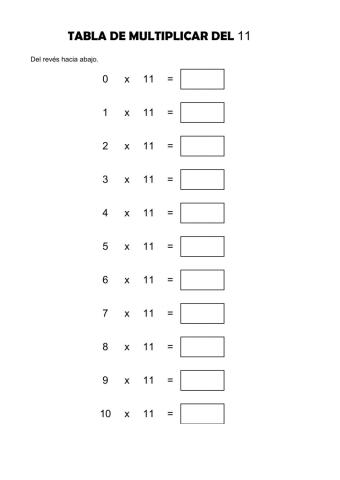 Tabla del 11 del revés hacia abajo