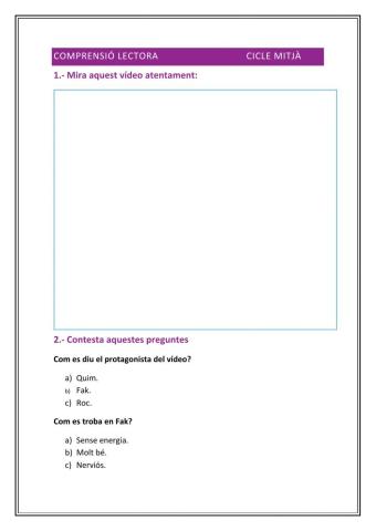 Comprensión Lectora Cicle Mitjà 3r i 4t primària