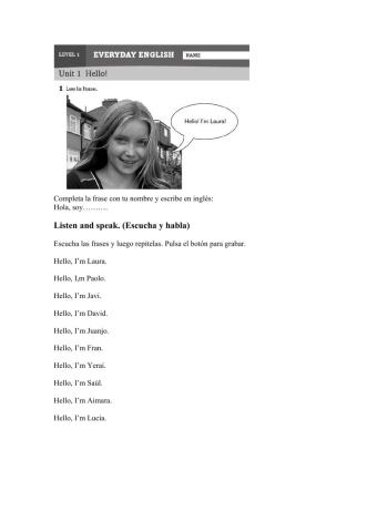 Everyday English. Level 1. Ficha 1.