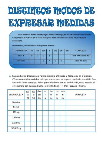 Distintos modos de expresar medidas