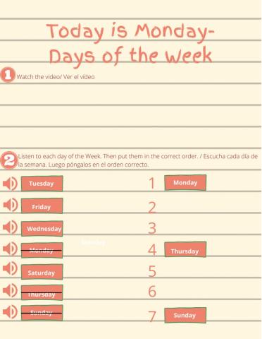Today is Monday- Days of the Week