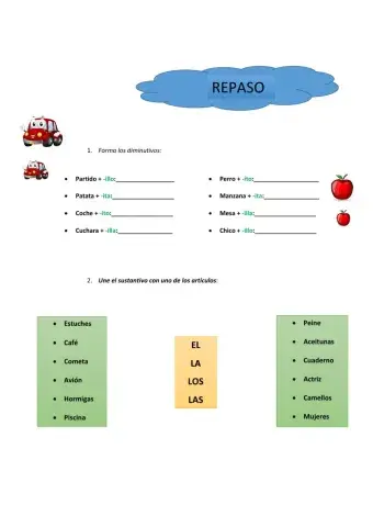 REPASO  (Diminutivos, sust. género y número, guión)