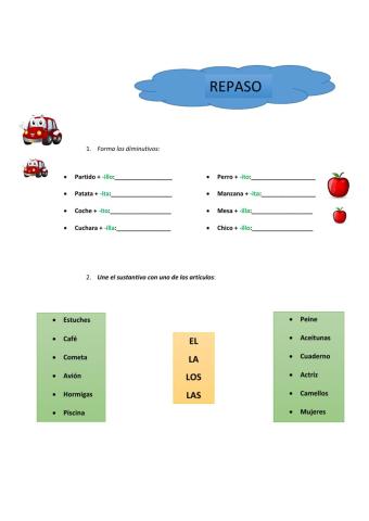 REPASO  (Diminutivos, sust. género y número, guión)