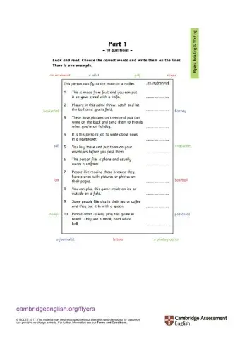 Flyers Practice - Reading and Writing 1-3