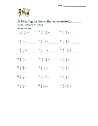 Subtracting Fractions - Like Denominators