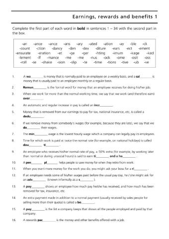 Earnings, rewards and benefits 1