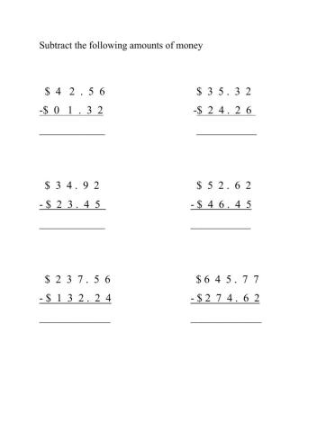 Subtraction of Money