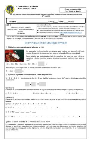 Clase 34 8° Aplican procedimientos usados en la multiplicación de números naturales para multiplicar enteros..doc