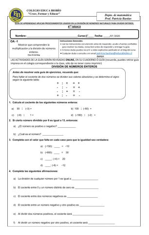 Clase 35 8° Aplican procedimientos usados en la división de números naturales para dividir enteros..doc