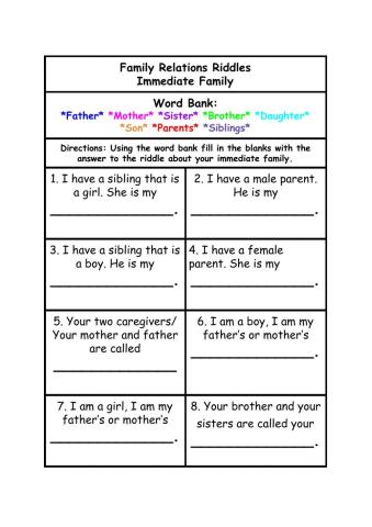 My Immediate Family Riddles