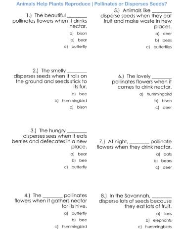 Animals Help Plants Reproduce - Pollinates or Disperses Seeds?
