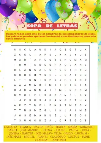 Sopa de letras 1º A