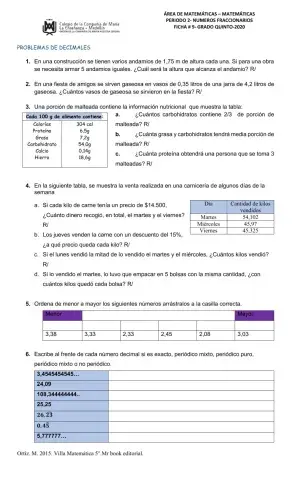 Problemas números decimales