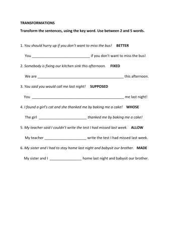 Ready for First - End of Year Exam Revision - TRANSFORMATIONS