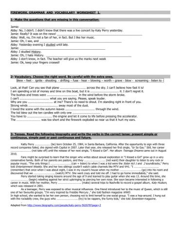 Firework song. Grammar and Vocabulary 1