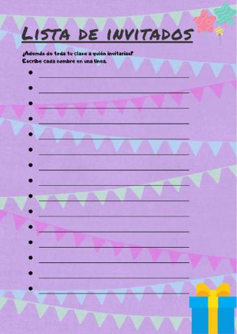 Lista de invitados cumpleaños 1ºA