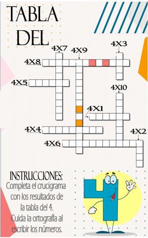 Crucigrama tabla del 4