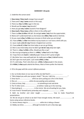 Worksheet 6 th grade