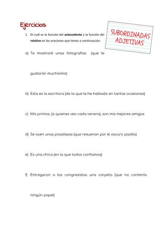 Ejercicios de subordinadas adjetivas y adverbiales