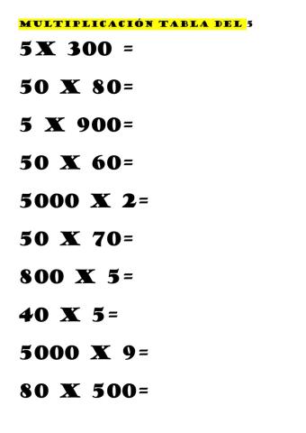 Tabla del 5 extendida